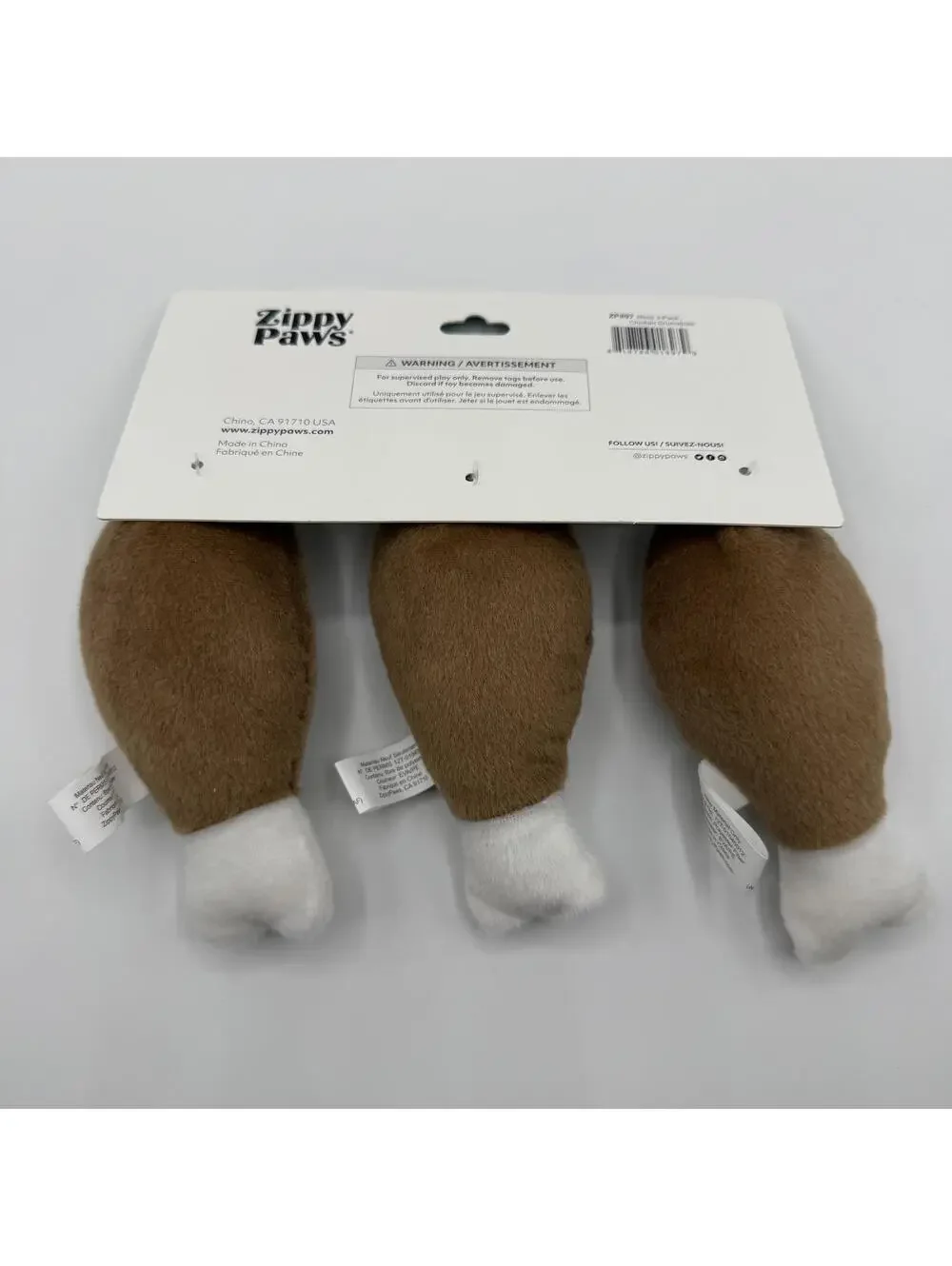 ZippyPaws Miniz Squeaky Plush Dog Toy Chicken Drumsticks 3 Pack Zippy Paws ZP897